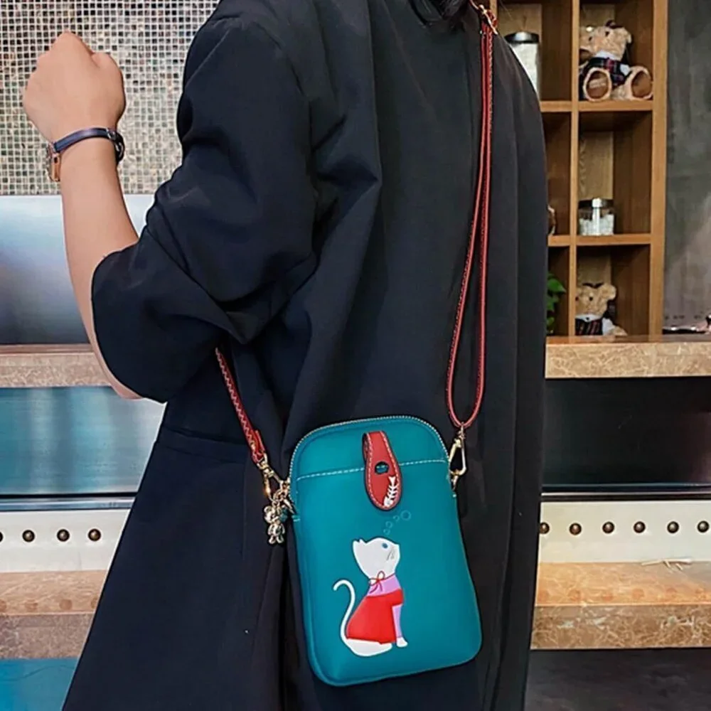 Women Small Leather Crossbody Bag Cute Cat Design Lightweigh